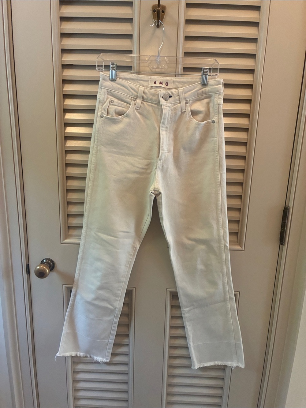 AMO Cream Straight-Leg Jeans with Raw Hem